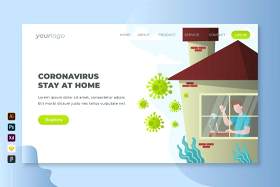 冠状病毒停留在主页登录页UI界面PSD设计模板coronavirus stay at home landing page