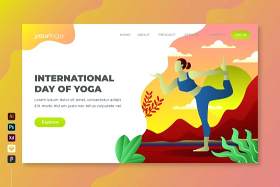国际瑜伽日矢量登陆页面UI界面插画设计international day of yoga vector landing page