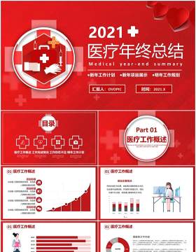 红色商务医疗行业年终工作总结计划报告通用PPT模板