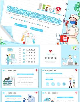 蓝色简约卡通风医院感染知识宣传教育PPT模板
