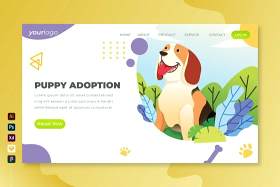 小狗收养所矢量插画登录页UI界面AI设计puppy adoption vector landing page