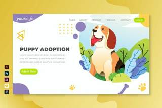 小狗收养所矢量插画登录页UI界面AI设计puppy adoption vector landing page