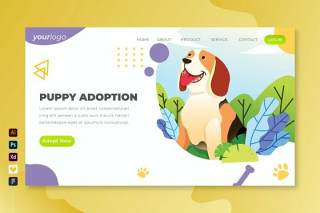 小狗收养所矢量插画登录页UI界面AI设计puppy adoption vector landing page