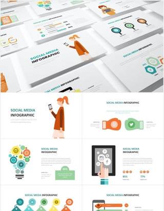 社交媒体信息图表PPT素材Social Media Infographic Powerpoint Template