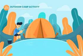 户外营地活动平面矢量图AI人物插画设计素材Outdoor Camp Activity Flat Vector Illustration