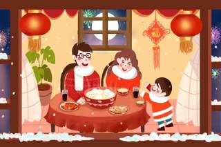 中国传统文化二十四节气冬至插画海报背景配图PSD横版素材8