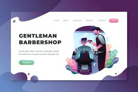 绅士理发店psd和ai矢量登陆页UI界面插画设计gentleman barbershop psd and ai vector landing page