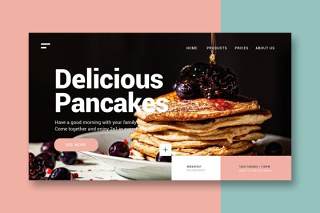 早餐薄煎饼餐饮美食登录页UI界面AI矢量设计模板breakfast pancakes landing page