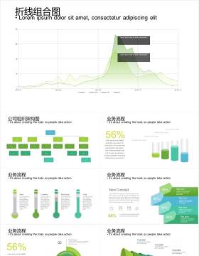 组织框架百分比折线拼图可视化图表集PPT模板