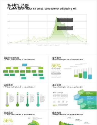 组织框架百分比折线拼图可视化图表集PPT模板