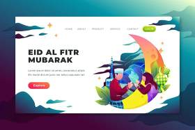 psd和ai矢量登录页UI界面插画设计eid al fitr mubarak psd and ai vector landing page