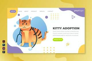 小猫宠物收容所矢量插画登录页UI界面AI设计kitty adoption vector landing page