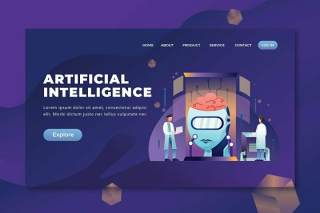 人工智能psd和ai登录页UI界面插画设计artificial intelligence psd and ai landing page