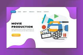 电影制作psd xd ai矢量登录页UI界面插画设计movie production psd xd ai vector landing page