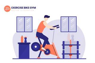 健身自行车运动平面矢量图AI插画设计素材Exercise Bike Gym Flat Vector Illustration