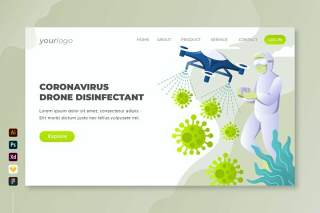 冠状病毒无人机消毒剂登录页UI界面PSD设计模板coronavirus drone disinfectant landing page