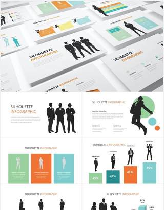 商业人物剪影人群分析PPT信息图形素材Silhouette Infographic Powerpoint Template