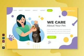 我们关心您的宠物矢量插画登录页UI界面AI设计we care your pet vector landing page V3