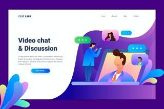 视频聊天登录页UI界面AI插画设计模板Video Chat Landing Page