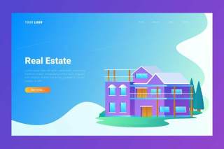 房地产登录页UI界面AI插画设计模板Real Estate- Landing Page