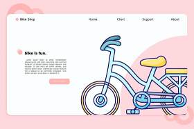 自行车品牌商店登录页UI界面AI插画设计模板bike shop landing page