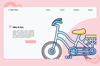 自行车品牌商店登录页UI界面AI插画设计模板bike shop landing page