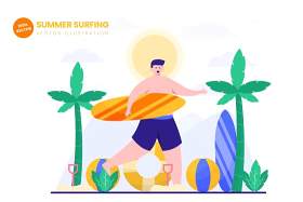 夏季冲浪平面矢量图AI人物插画设计素材Summer Surfing Flat Vector Illustration