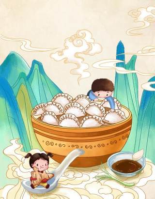 中国传统文化二十四节气冬至插画海报背景配图PSD竖版素材49