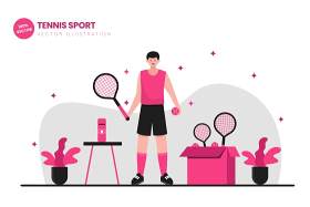 网球运动平面矢量图AI人物插画设计素材Tennis Sport Flat Vector Illustration