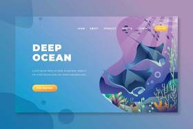 深海psd和ai矢量登陆页面UI界面插画设计deep ocean psd and ai vector landing page