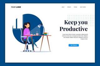 生产登录页UI界面AI插画设计模板Productive - Landing Page