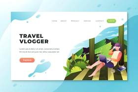 旅行vlogger psd和ai矢量着陆页面UI界面插画设计travel vlogger psd and ai vector landing page