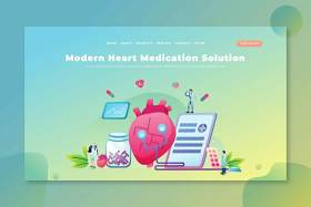 现代心脏药物psd和ai登录页UI界面插画设计modern heart medication psd and ai landing page
