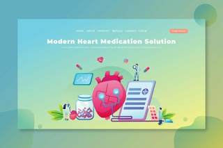 现代心脏药物psd和ai登录页UI界面插画设计modern heart medication psd and ai landing page