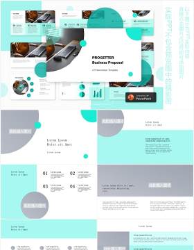 简约绿色公司业务宣传介绍图片版式设计PPT模板PROGETTER - Business PowerPoint Template