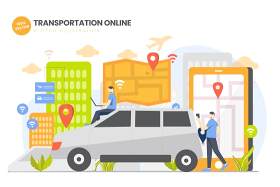 交通线上平面矢量图AI人物插画设计素材Transportation Online Flat Vector Illustration