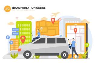 交通线上平面矢量图AI人物插画设计素材Transportation Online Flat Vector Illustration