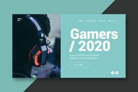 游戏玩家UI界面登录页AI矢量设计模板gamers landing page