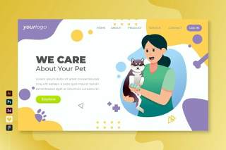 我们关心您的宠物矢量插画登录页UI界面AI设计we care your pet vector landing page V5
