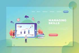 管理技能psd和ai矢量登录页UI界面插画素材managing skills psd and ai vector landing page