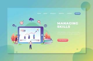 管理技能psd和ai矢量登录页UI界面插画素材managing skills psd and ai vector landing page