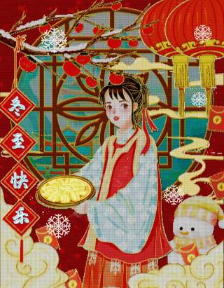 中国传统文化二十四节气冬至插画海报背景配图PSD竖版素材17