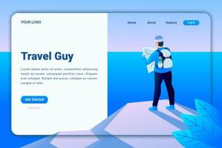 户外旅游人登录页UI界面AI插画设计模板travel guy landing page