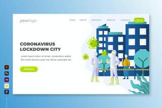 冠状病毒锁定城市登录页UI界面PSD设计模板coronavirus lockdown city landing page