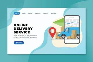 在线交付服务xd psd ai登录页UI界面插画设计online delivery service xd psd ai landing page