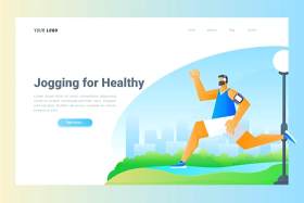 慢跑登录页UI界面AI插画设计模板Jogging - Landing Page