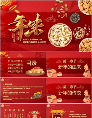2021年红色中国风年味新年习俗节日介绍PPT模板