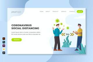 冠状病毒社交距离登录页UI界面PSD设计模板coronavirus social distancing landing page