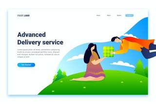 送货服务登录页UI界面AI设计插画模板Delivery Service Landing Page