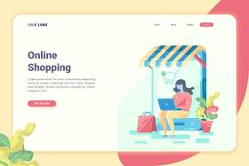 网上购物登录页UI界面AI插画设计模板Online Shopping - Landing Page